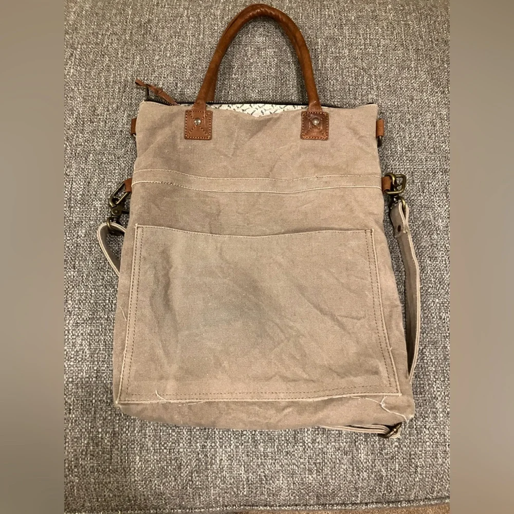 Mona B canvas/leather convertible crossbody satchel - Picture 2 of 10